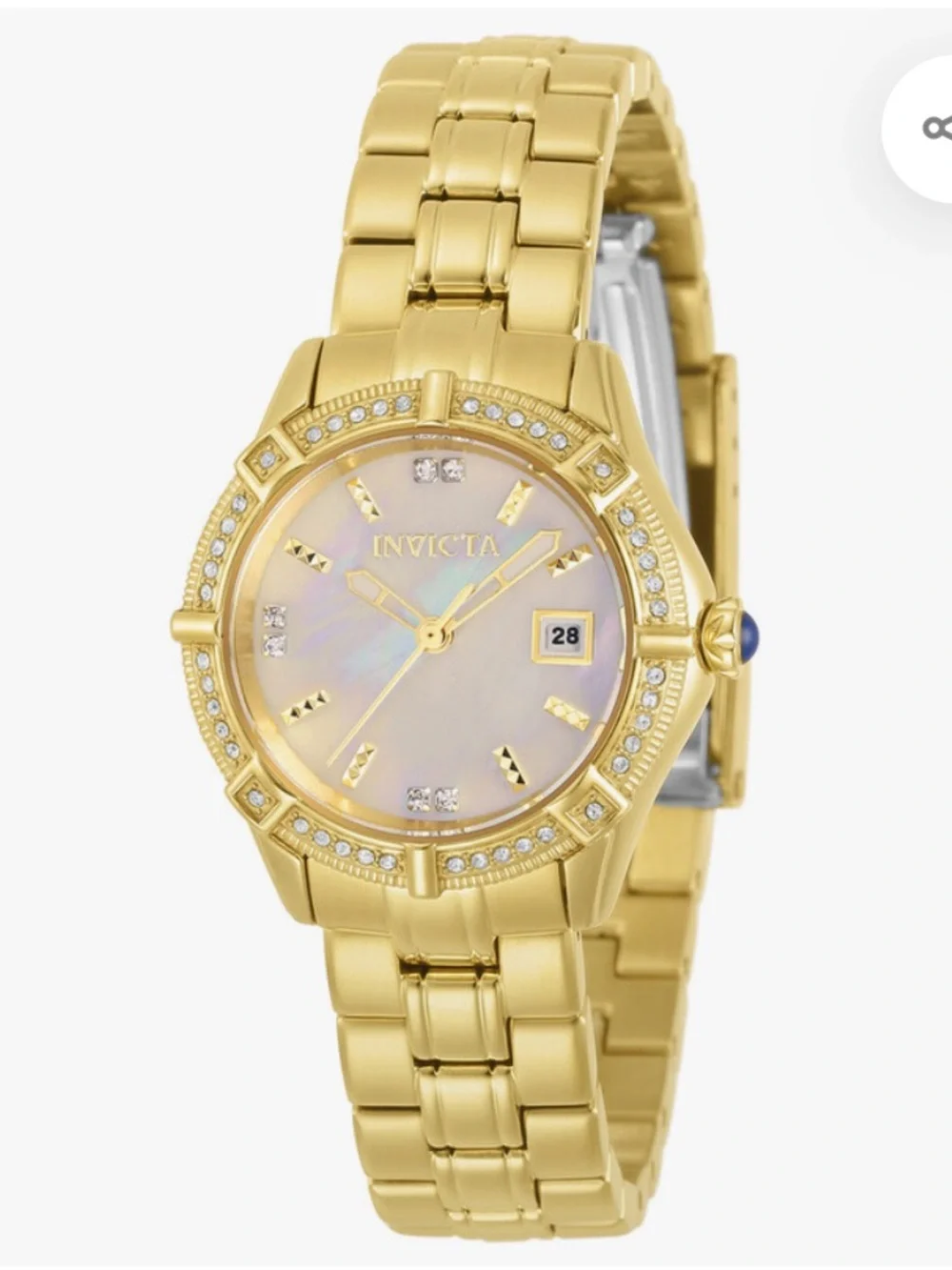Invicta Gold Tone Ladies Watch with White Mother-of-Pearl Dial